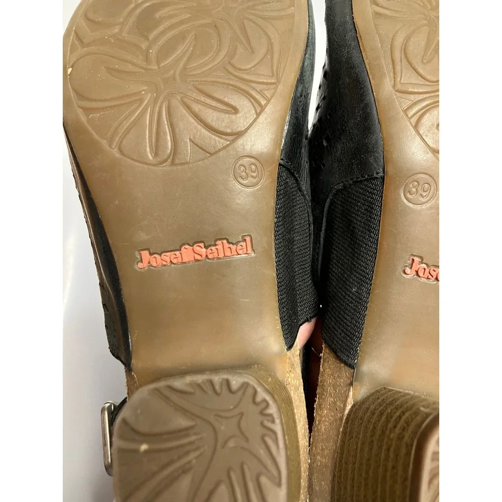 Josef Seibel black laser cut leather sandals women's size 39 8.5 business casual